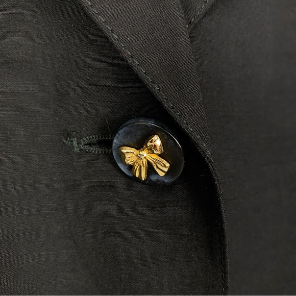 Louis Feraud Womens Blazer Jacket Size 8 Black Flax Linen 3 Button Bows - Picture 3 of 12